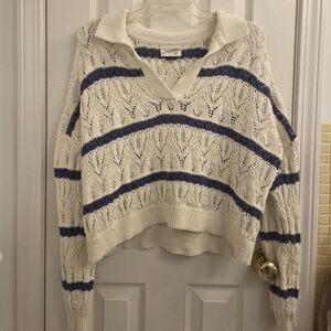 Women's Cream and Blue Sweater